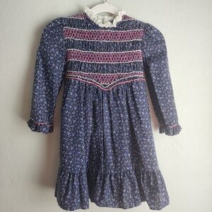 Vintage Polly Flinders Smocked Floral Dress Size 4
